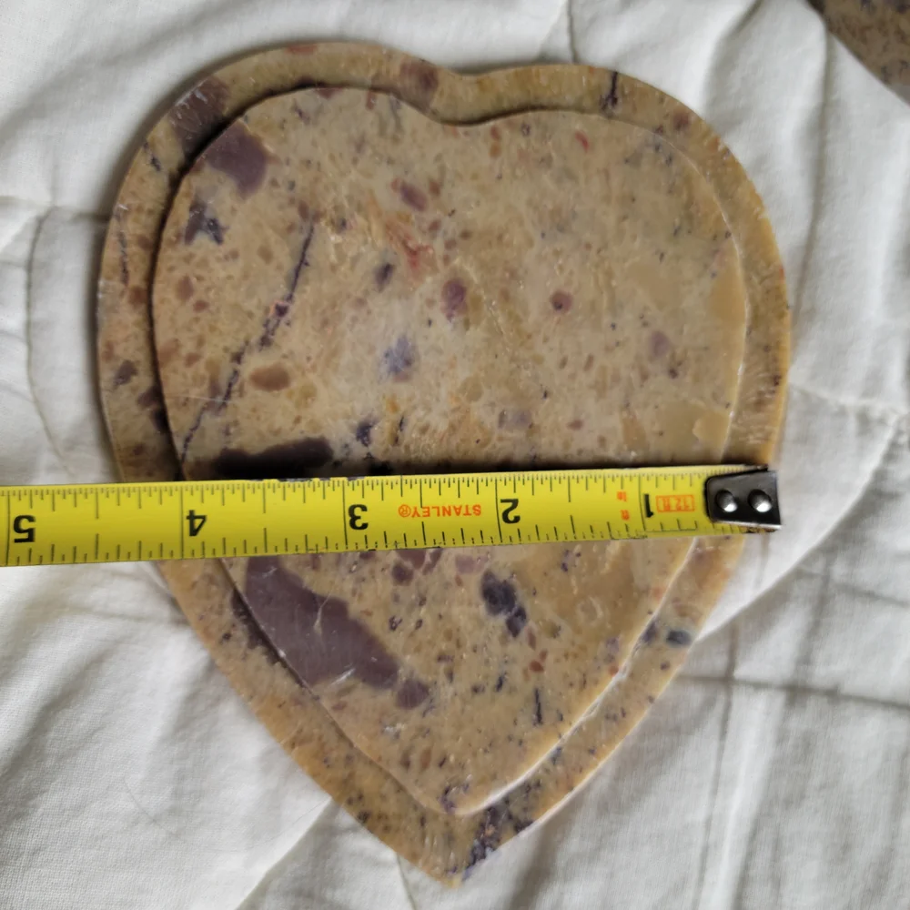 Heart-shaped Carved Soapstone Jewelry Organizer W/ Mother Of Pearl Floral Inlay